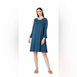 Eileen Fisher Fine Tencel Jersey Round Neck Dress LARGE Storm Blue Logenlook